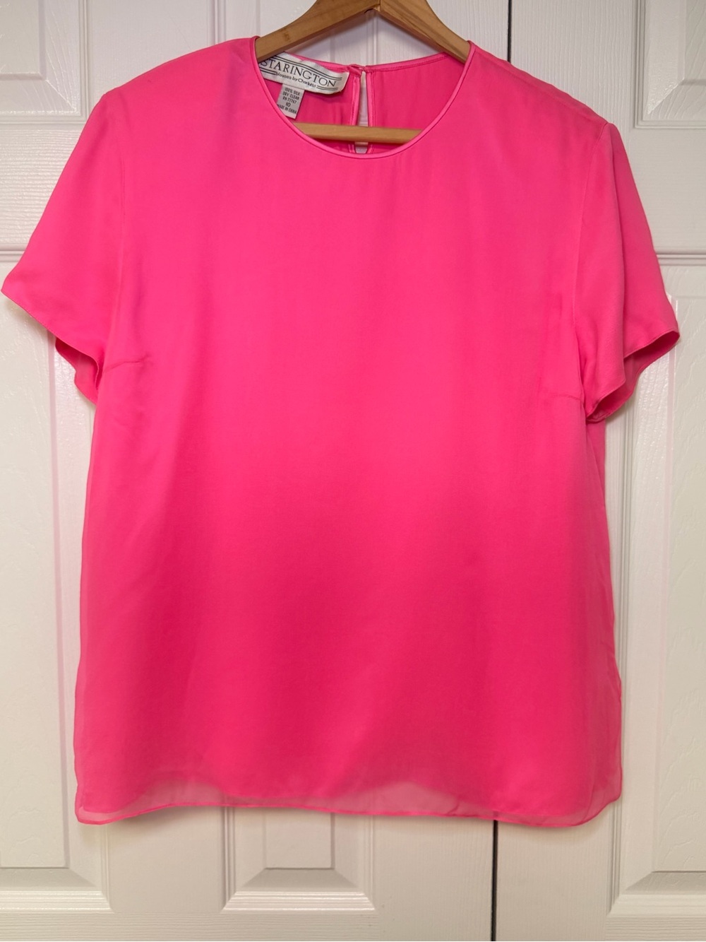 Vintage Starington by Charlotte 100% Silk Hot Pink Blouse Size 10 80s 90s